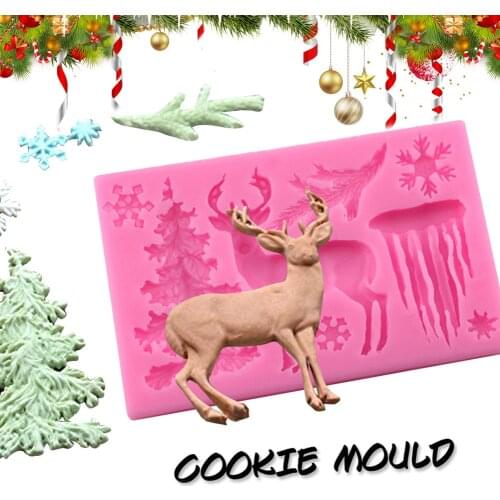 Christmas Tree Elk Theme Silicone Mold DIY Cupcake Cake Topper Decoration Soap Baking Mould SDF-SHIP