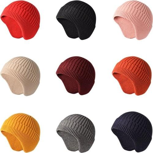 Unisex Warm Earflap Beanie Knitted Hat Warm Ear Protection Dome Thick Windproof Cap Winter