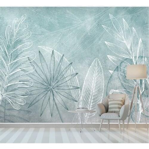 Nordic simple hand painted watercolor tropical leaves small fresh TV background wall custom wallpaper 8D waterproof wall cloth