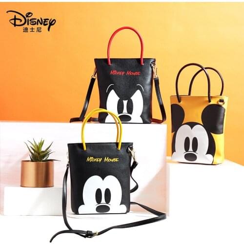 Genuine Disney Mummy Bag Mickey Head PU Messenger Bag Large Capacity Shoulder Bag Cartoon Cute Tote Bag Baby Diaper Bag