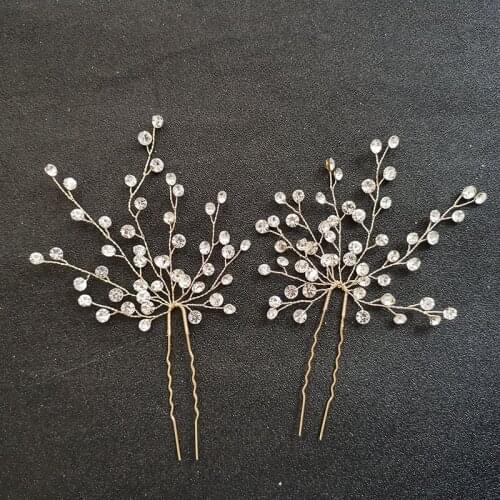 SLBRIDAL Handmade Golden Crystals Rhinestones Bridal Hair Pins Wedding Hair Stickers Hair Accessories Bridesmaids Women Jewelry