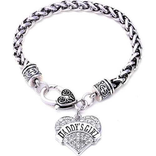 Heart Family Jewelry DADDYS GIRL Crystal Pendant Bracelet for girls fathers day