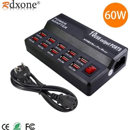 USB Power Quick Charge Station Smart USB Charger 60W USB Power Charger Socket Adapter for iPad Tablet Mobile Phone