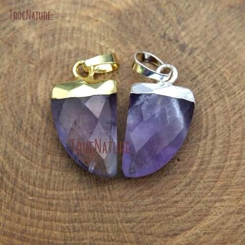 Vintage African Style Jewelry Findings Horn Tusk Faceted Stone Dog Teeth Amethysts Pendant Charm 19*11 mm PM9570