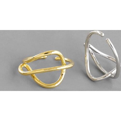 Real 925 sterling silver geometric line rings for women accessories, simple adjustable cross gold colour ring female 925 jewelry