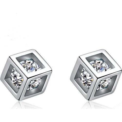 Hot Sell 2017 New Design Fashion Square Shiny Zircon 925 Sterling Silver Stud Earrings for Women Girls Jewelry Gift Wholesale