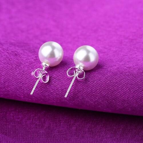 925 Sterling Silver Pearl Stud Earrings For Women Wedding Jewelry Female Pendientes eh009