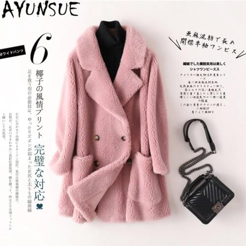 AYUNSUE Sheep Shearling Coats Women Autumn 2021 Womens Winter fur Coat Natural Wool Female Trench Jacket Casaco Feminino Gxy173