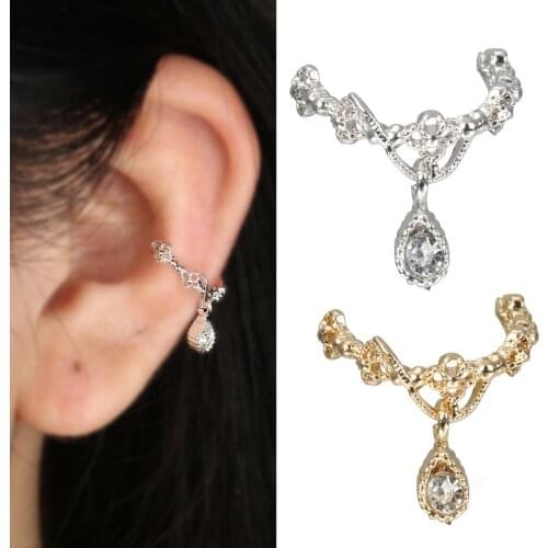1pc Elegant Women Ear Cuff Water Drop Pendant Ear Cuff Wrap Clip Cartilage Earrings Faux Piercing Jewelry Wedding Party Gift