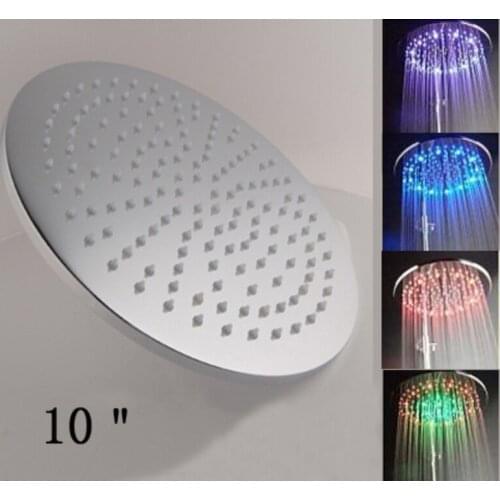 Bathroom 10 Inch Brass Round LED Light 7 Colors Rain Shower Head Free Shipping