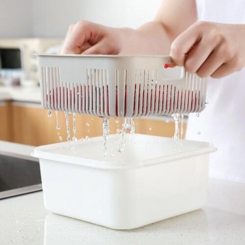 896A Double Layer Food Storage Container Kitchen Refrigerator Fresh-keeping Box Drain Basket with Lid