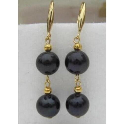 Free shipping AAA 8-9mm black pearl dangle earring 925 silver
