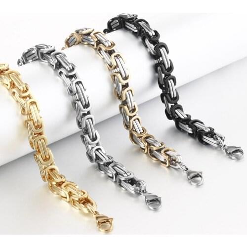 Stainless Steel Gold Silver Color Chain Bracelets for Men Hip Hop Strong Rock Bracelet Byzantine Link Chains Male Trendy Jewelry