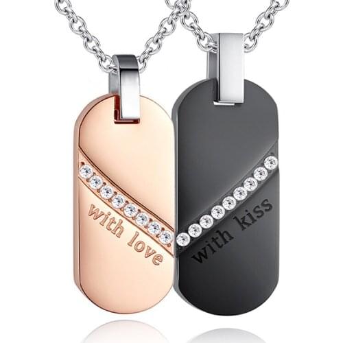Black Gold Necklaces & Pendants with love with kiss Couple Necklace Stainless Steel Pendant Gifts Valentines Day