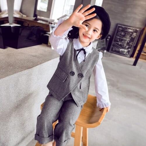 Children Girls Blazer 2pcs Kids Suits for Girls Waistcoat Pants Clothes Set Girls Outerwear Girls Blazers Coats Children Suits