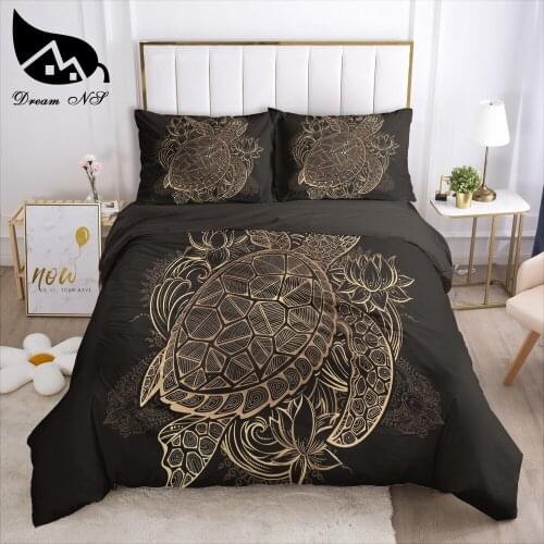 Dream NS Turtle Mandala Bohemian Luxury Bronze Art Black + Gold roupa de cama Bedding Home Textiles Set Queen Bedclothes Duvet