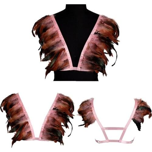Punk Goth Erotic Lingerie Top Feather Bra Adjust Waist Belt Suspender Harness Dance Costume Rave Outfit Erotic Underwear