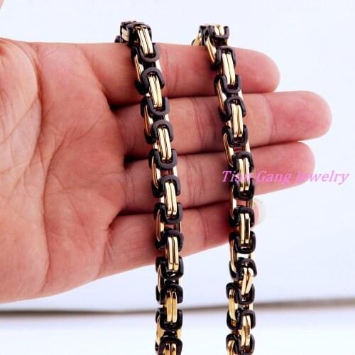 Hot Sale Charm 8mm Gold Black Byzantine Necklace Mens Stainless Steel Chain Wholesale Price accessories Jewelry
