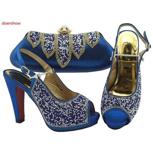 Doershow Italian Shoes with Matching Bag Set Decorated with Rhinestone African Shoe and Bag Set Italy Shoe and Bag set !SLN1-6