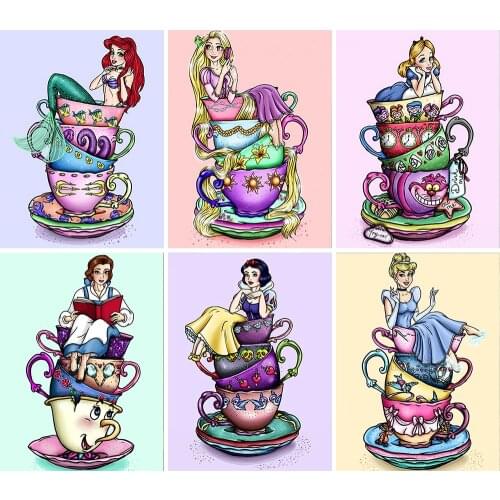 Disney Diamond Painting Cartoon Princess Cup Set Art 5D DIY Square Round Fairytale Mosaic Cross Stitch Embroidery Home Decor