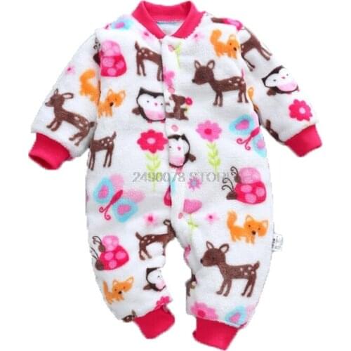 Newborn Baby rompers winter thick warm jumpsuit Boys girls Flannel outerwear infant toddler cartoon Warm Plus velvet rompers