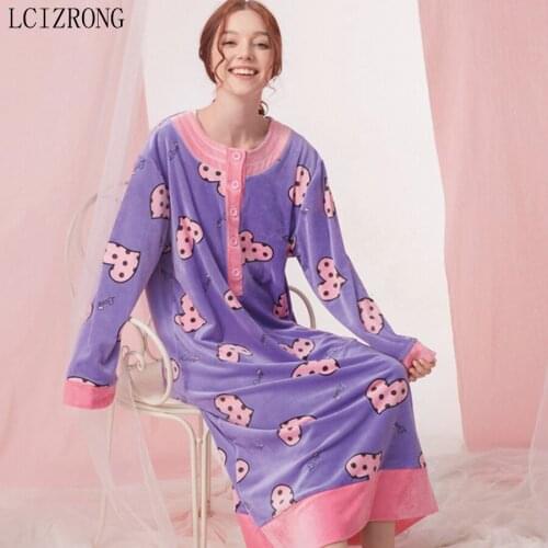 Spring Short Plush Women Night Dress Sweet Heart Loose Midi Sleepwear Dress Korean O Neck Long Sleeve Home Clothes Nightgown