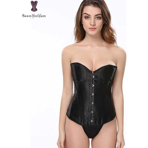 Waist Trainer Corset Satin Push Up Overbust Top Boned Corselet Sexy Lingerie Black And White Lace Up Bustiers Plus SizeS-6XL 818