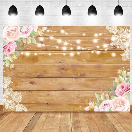 Laeacco Wood Board Wall Wooden Plank Glitter Lights Blooms Flower Baby Child Shoot Party Photo Backdrop Photography Background