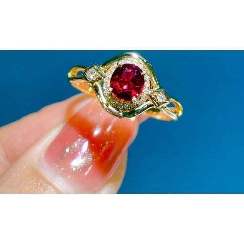 LR515 Solid 18K Gold Nature 0.77ct Red Ruby Gemstones Rings Women Fine Jewelry Presents the Six-word Admonition