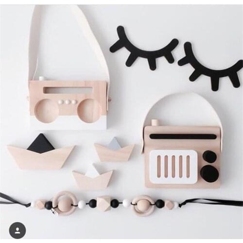 INS Nordic Wood Radio Tape Recorder Wall Hanging Ornament Baby Wooden Toys Kids Room Decoration Birthday Gifts Photography Props