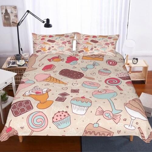 Cute Cupcake Chocolate Ice Cream Printed Girls and Boys Home Down Bedding Set Red Pink Bedding Set Single Double Bedding Set