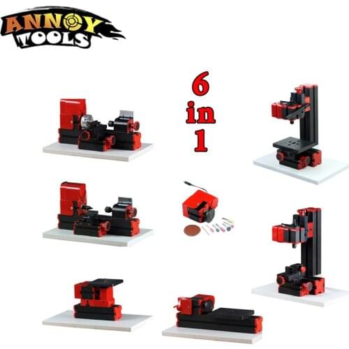 Mini DIY 6 in 1 Lathe, Milling, Drilling, Wood Turning, Jag Saw and Sanding Machine, Mini teaching model Tool Combined Machine