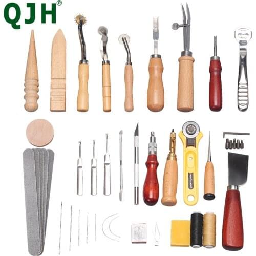 Professional Leather Tool Kit Leather Hole Punching Groover Polishing Rod Cutter Thread Row Wheel 37pcs DIY Leather Supplies