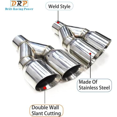 1 Pair Y Shape Exhaust Tip Car Universal Exhaust Pipe Stainless Steel Muffler Tips 60mm Inlet Nozzle Exhaust System
