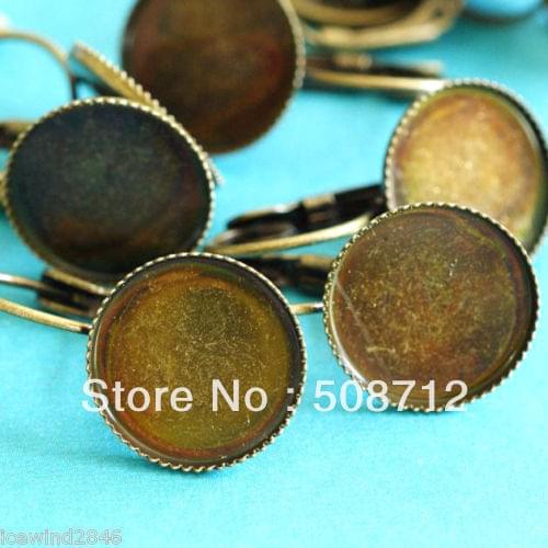 NEW Wholesale 200Pcs Antique Bronze French Earwires Hook With 12mm Round Pad