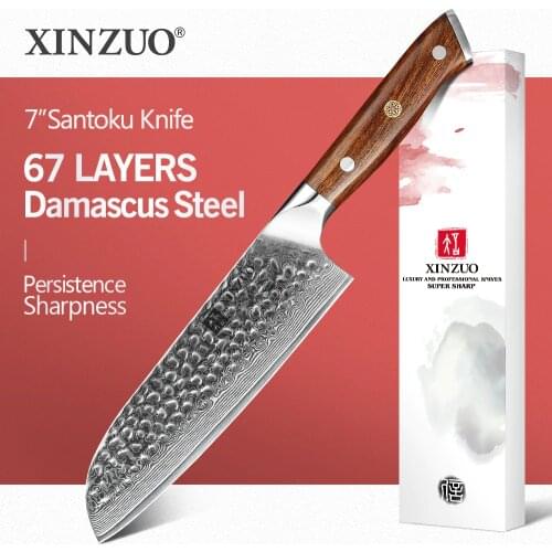 XINZUO 7" Santoku Knife High Carbon Blade Damascus Steel Kitchen Knives Meat Chef Knife North America Desert Ironwood Handle