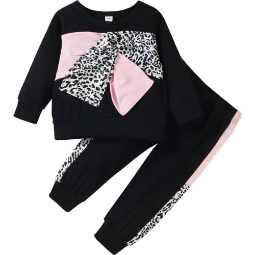 0-24 M Baby Girl Clothes Autumn Clothing Leopard Print Round Neck Long Sleeve Pullover Tops and Trousers Suit