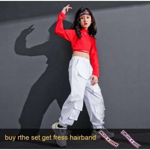 Pally elves Girls Dancewear Children Clothing Set Tight-fitting Midriff White Cargo Pants