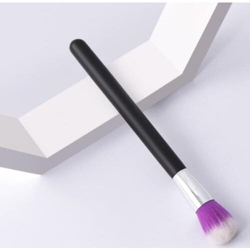 Single makeup brush beauty tool black wooden handle silver tube loose powder brush flat head oblique head brush