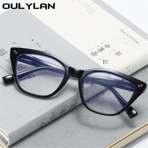 Oulylan Blue Light Blocking Glasses Women Cat Eye Spectacle Frames Vintage Spring leg Anti-blue light Computer Eyeglasses
