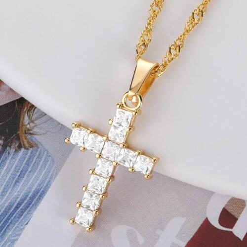 Fine Hip Hop Gold Cross Necklace For Women Mens Jewelry Zircon Cross Pendant Iced out Bling Necklaces Jewelry Fashion Gift