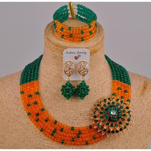 Swell army green and orange costume necklace african jewelry set 5SZ-02
