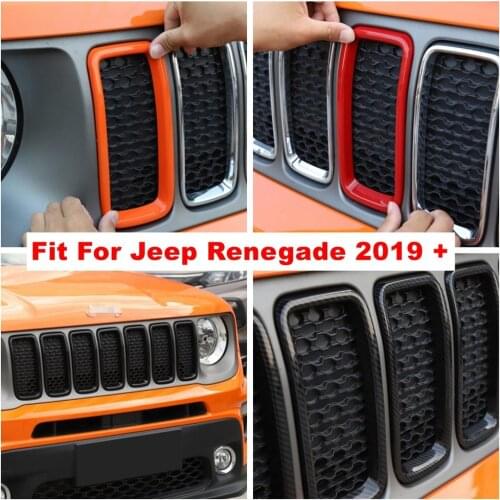 Front Head Center Mesh Grille Grill Ring Decoration Frame Cover Trim Fit For Jeep Renegade 2019 2020 ABS Exterior Refit Kit