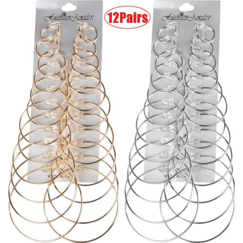 12Pairs/6Pairs/1Pair Simple Punk Hoop Earrings Set Big Circle Earrings Jewelry for Women Girls Ear Hoops Earring Round Oversized