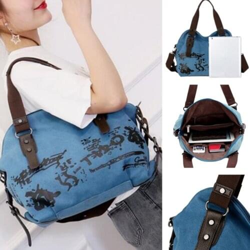Retro Graffiti Ladies Canvas Bag Korean Fashion Wild One-Shoulder Messenger Portable Large-Capacity Shoulder Bag