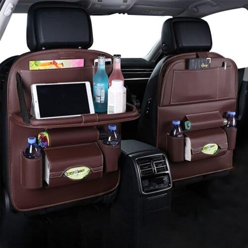 Pu Leather Car Seat Back Pad Bag Organizer Foldable Table Tray Travel Storage Bag Dining Table Drinks/Tissue/Pad Container