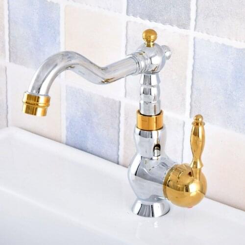 Bathroom Faucet Gold Silver Brass Single Handle Kitchen Tap Swivel 360 Degree Water Mixer Tap Mixer Tap Nsf809