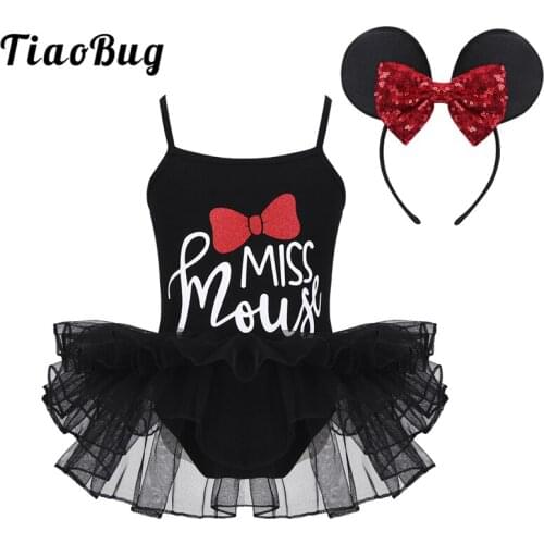 TiaoBug Girls Spaghetti Straps Shiny Black Ballerina Ballet Tutu Dress with Headband Gymnastics Leotard Kids Halloween Costume