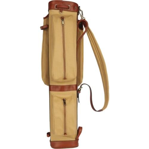 Tourbon Canvas Pencil Style Golf Club Carrier Vintage Leather with Side Pockets Clubs Interlayer Cover Golf Gun Bag Case 87CM