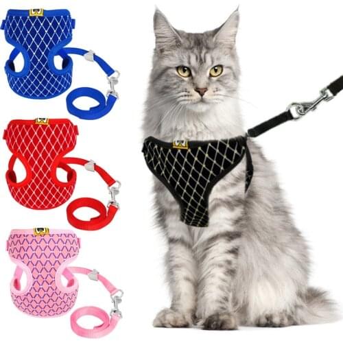 Jeweled Cat Kitten Harness Collar Leash Fashion Mesh Cat Puppy Vest Clothe Soft Pet Harness Traction Belt Rope for Small Dog Cat